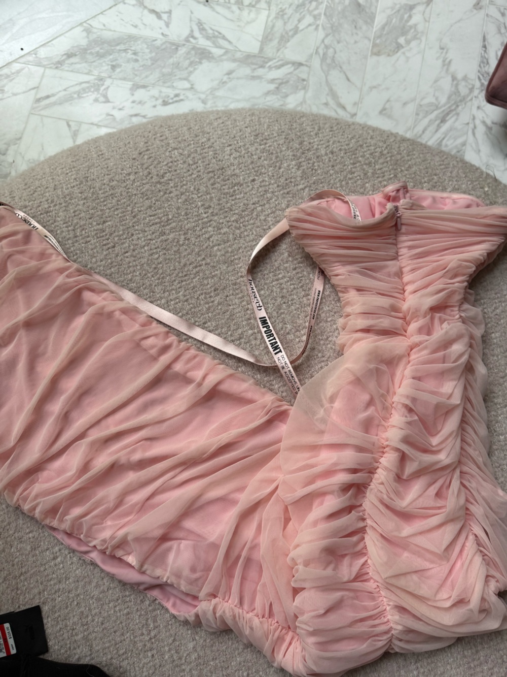 House of CB Pale Pink Satin Ribbon Detail Dress - Picture 4 of 4